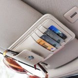 汽车遮阳板卡片夹 票据卡片收纳包 眼镜夹多功能皮质车标夹式卡包